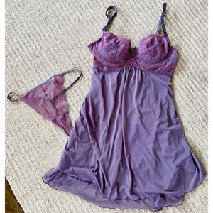 MONTELLE LAVENDER BABYDOLL SET WITH LACE DETAIL - Women Size Medium